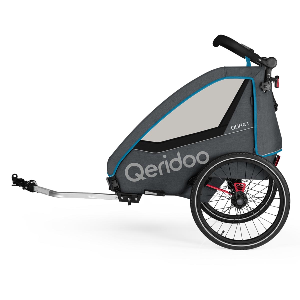 Qeridoo Qupa1 Blue Fahrradanhänger 360-Grad-Buggyrad und Deichsel 2023
