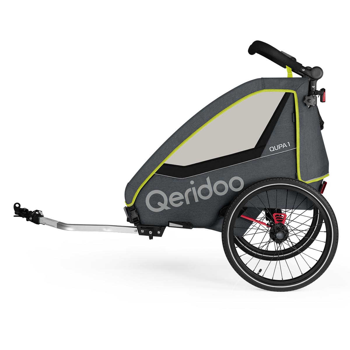 Qeridoo Qupa1 Lime Fahrradanhänger 360-Grad-Buggyrad und Deichsel 2023