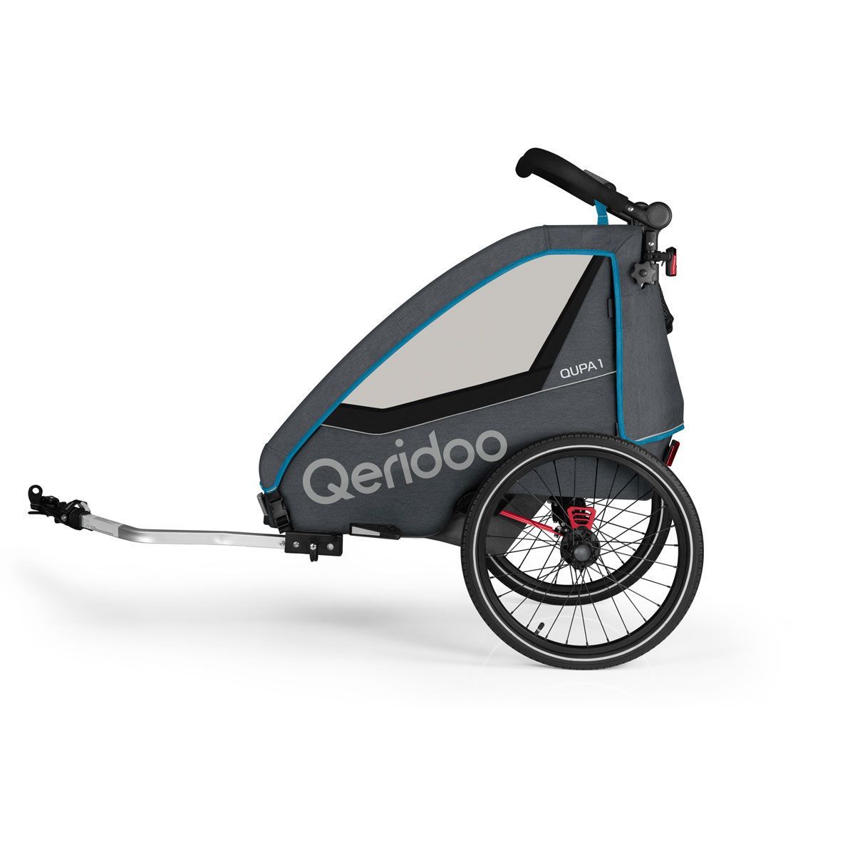 Qeridoo Qupa1 Blue Fahrradanhänger 360-Grad-Buggyrad und Deichsel