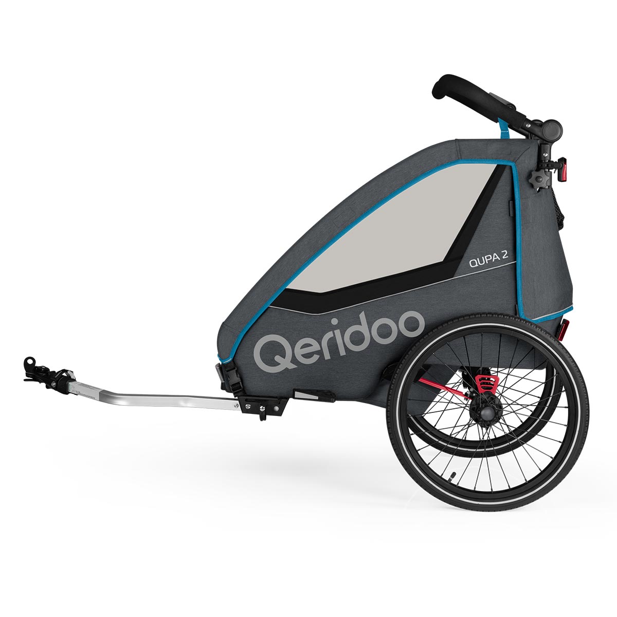Qeridoo Qupa2 Blue Fahrradanhänger 360-Grad-Buggyrad und Deichsel 2023