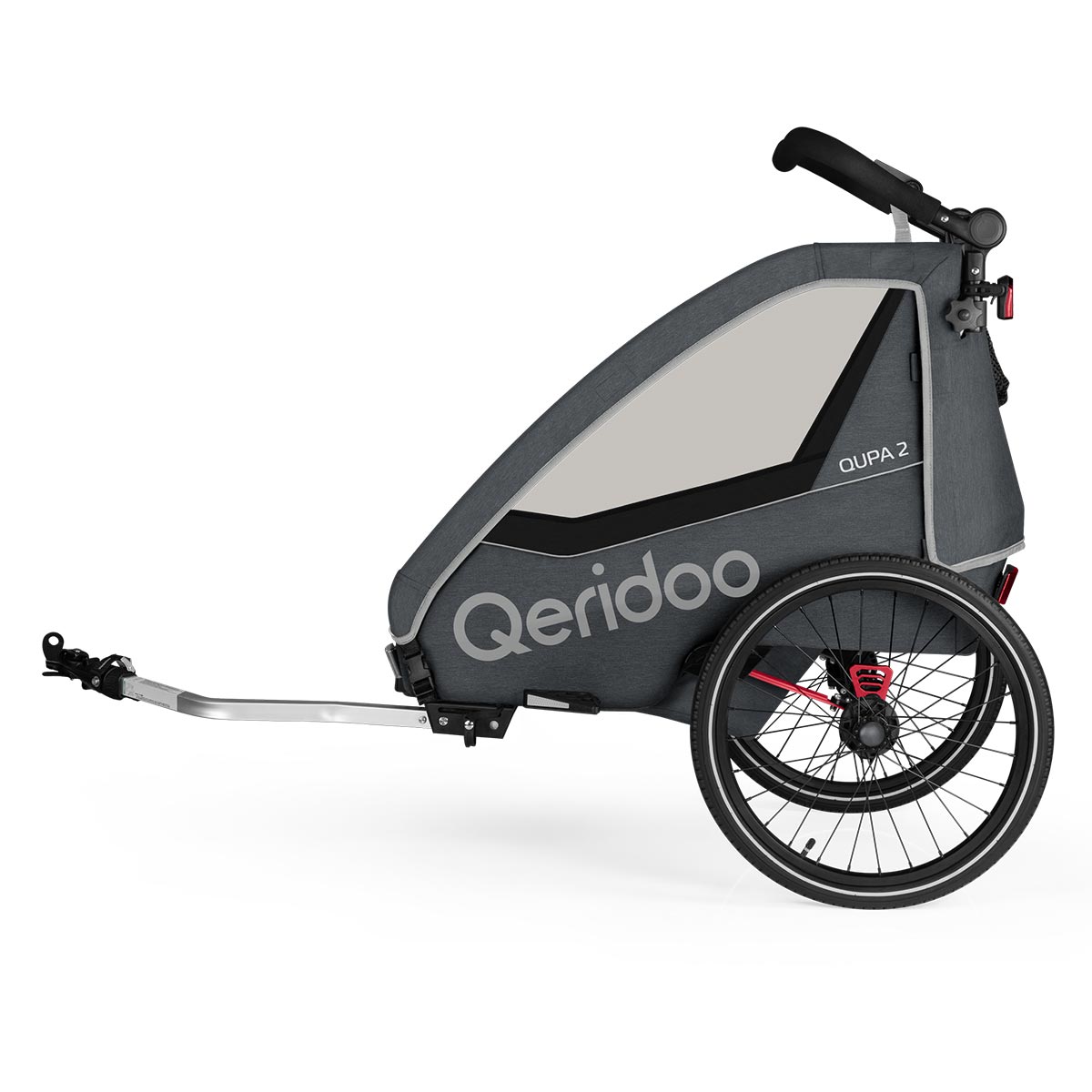Qeridoo Qupa2 Grey Fahrradanhänger 360-Grad-Buggyrad und Deichsel 2023