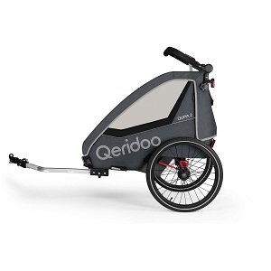 Qeridoo Qupa2 Grey Fahrradanhänger 360-Grad-Buggyrad und Deichsel