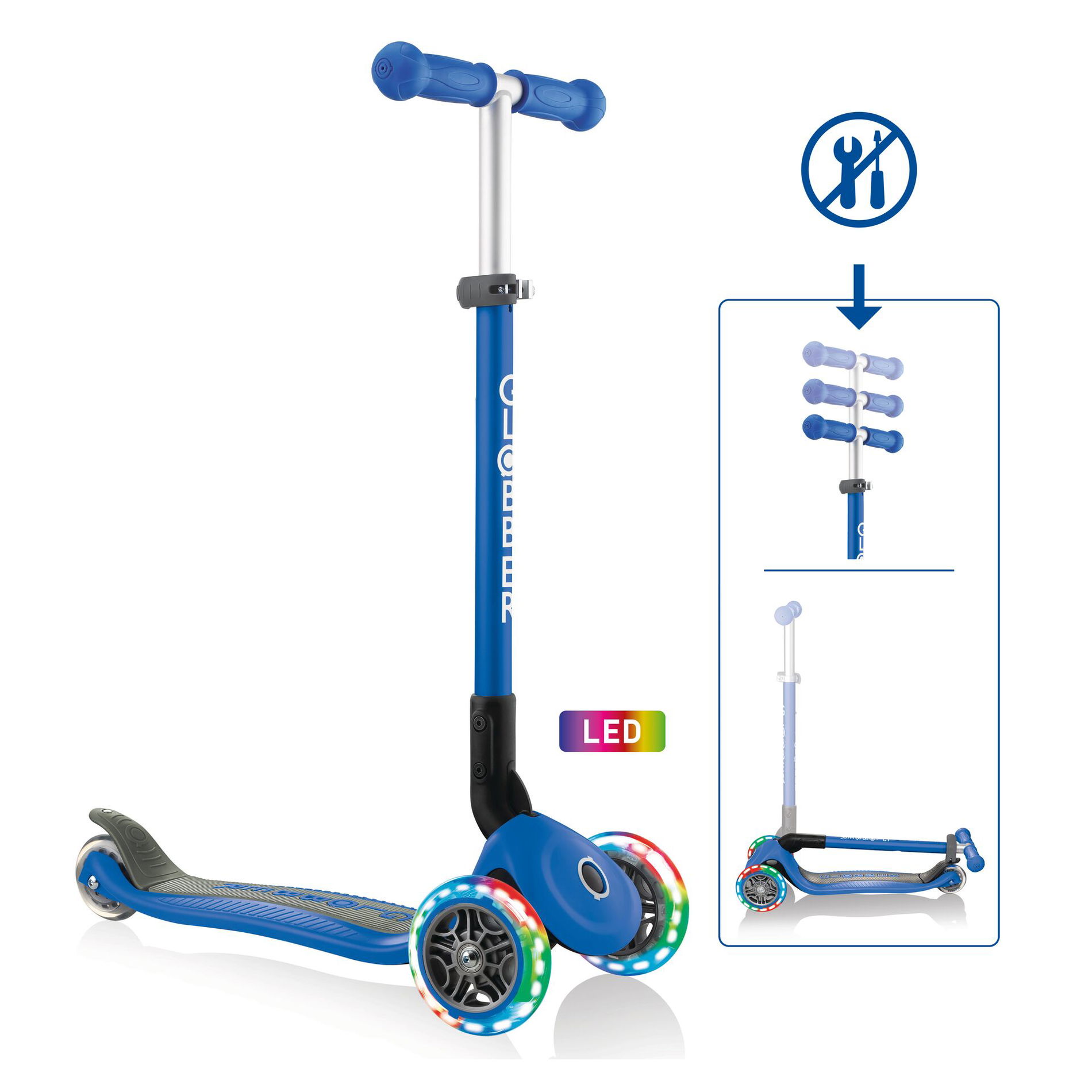 GLOBBER PRIMO FOLDABLE LIGHTS dunkelblau, mit Leuchtrollen