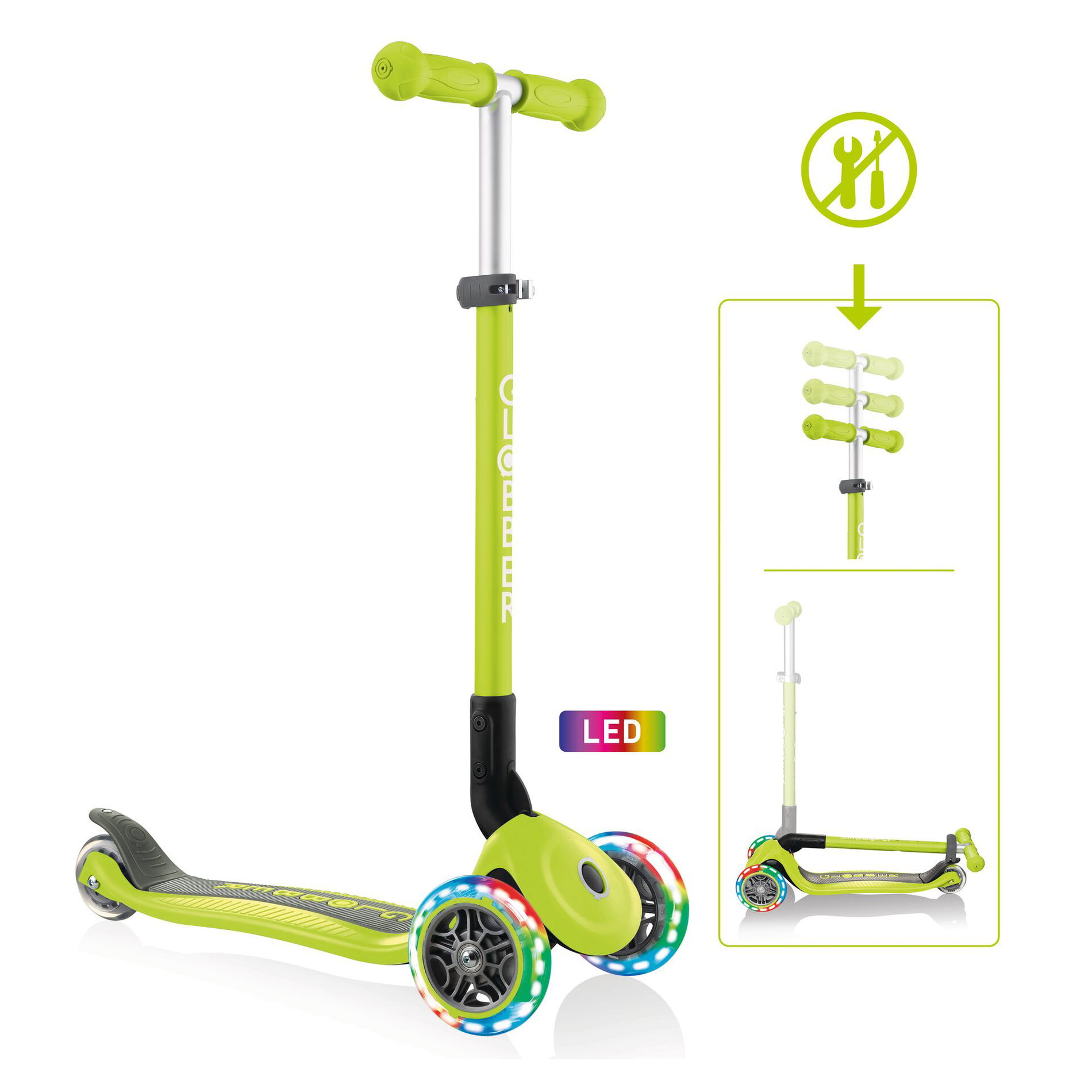 GLOBBER PRIMO FOLDABLE LIGHTS lime grün, mit Leuchtrollen
