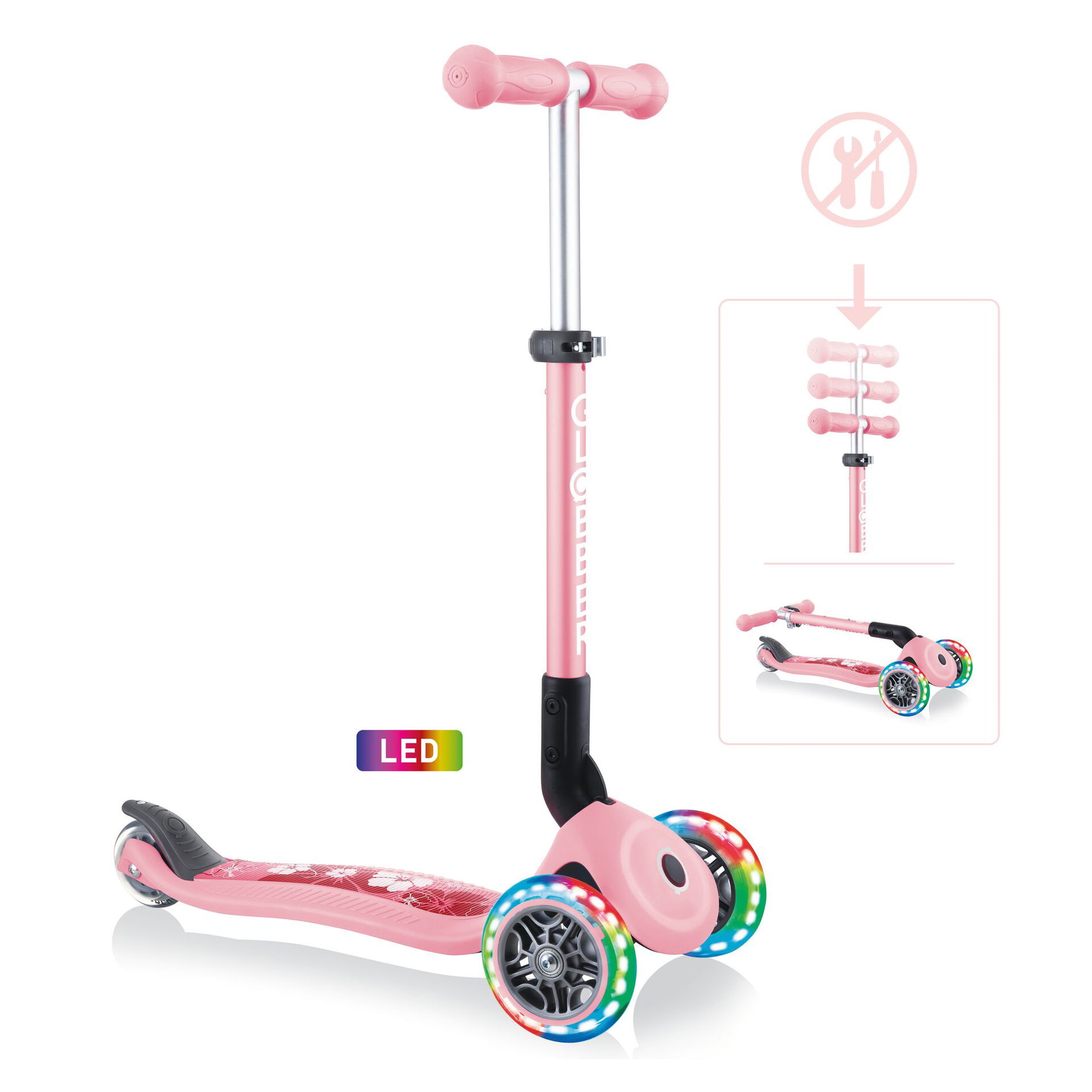 GLOBBER JUNIOR FOLDABLE FANTASY LIGHTS pastellrosa-Flowers, mit Leuchtrollen