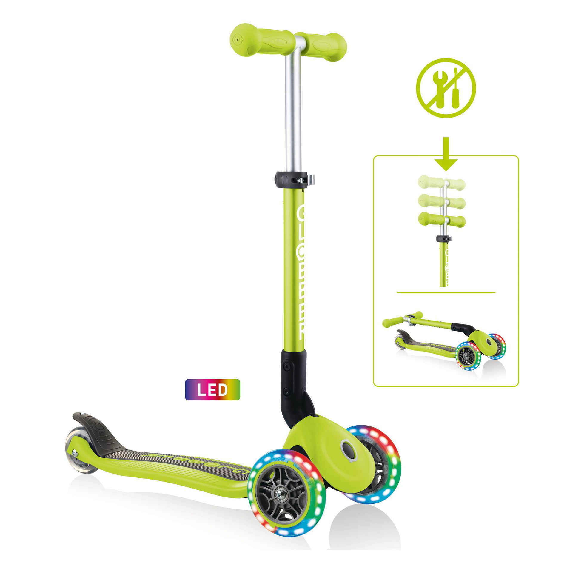GLOBBER JUNIOR FOLDABLE LIGHTS lime grün, mit Leuchtrollen