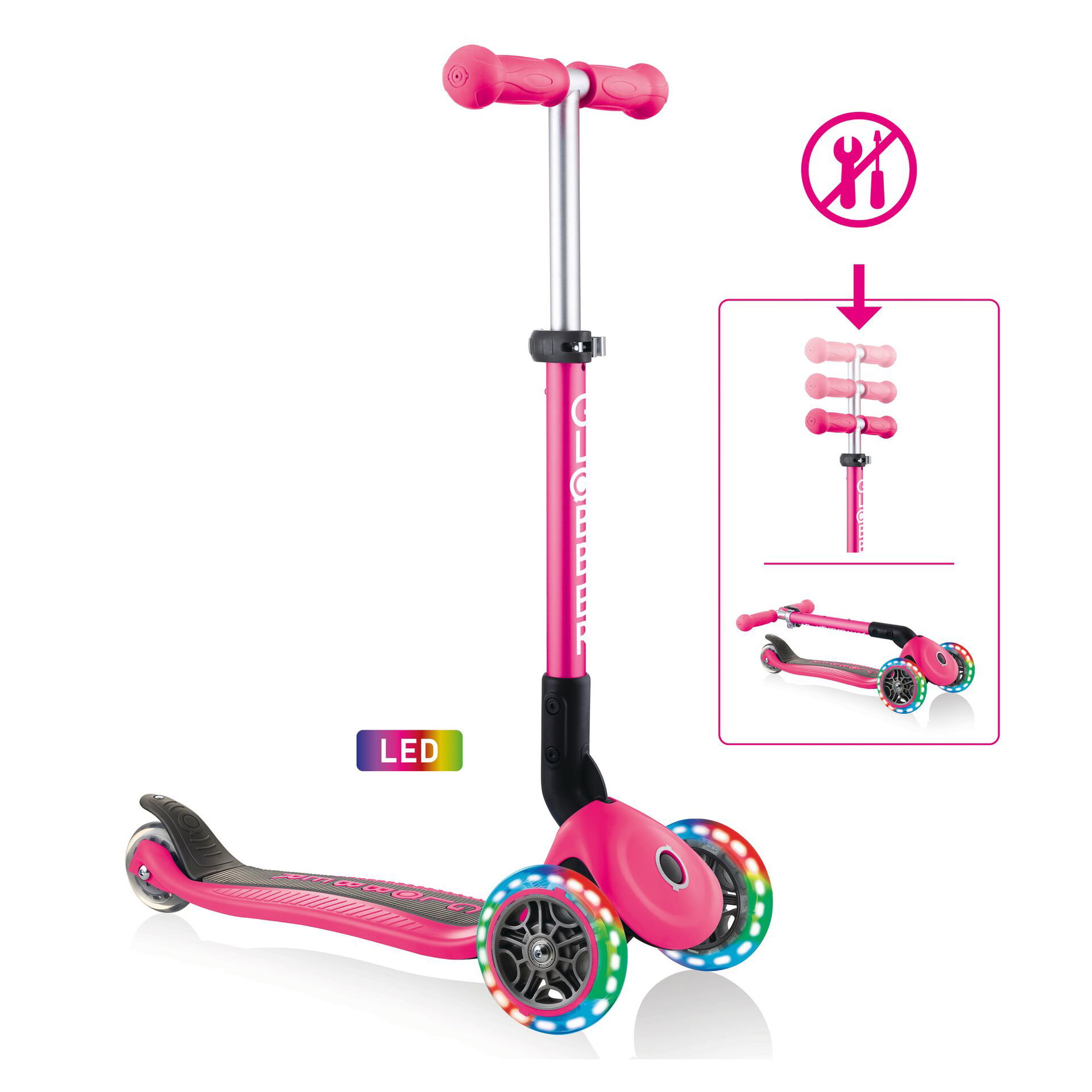 GLOBBER JUNIOR FOLDABLE LIGHTS fuchsia pink, mit Leuchtrollen