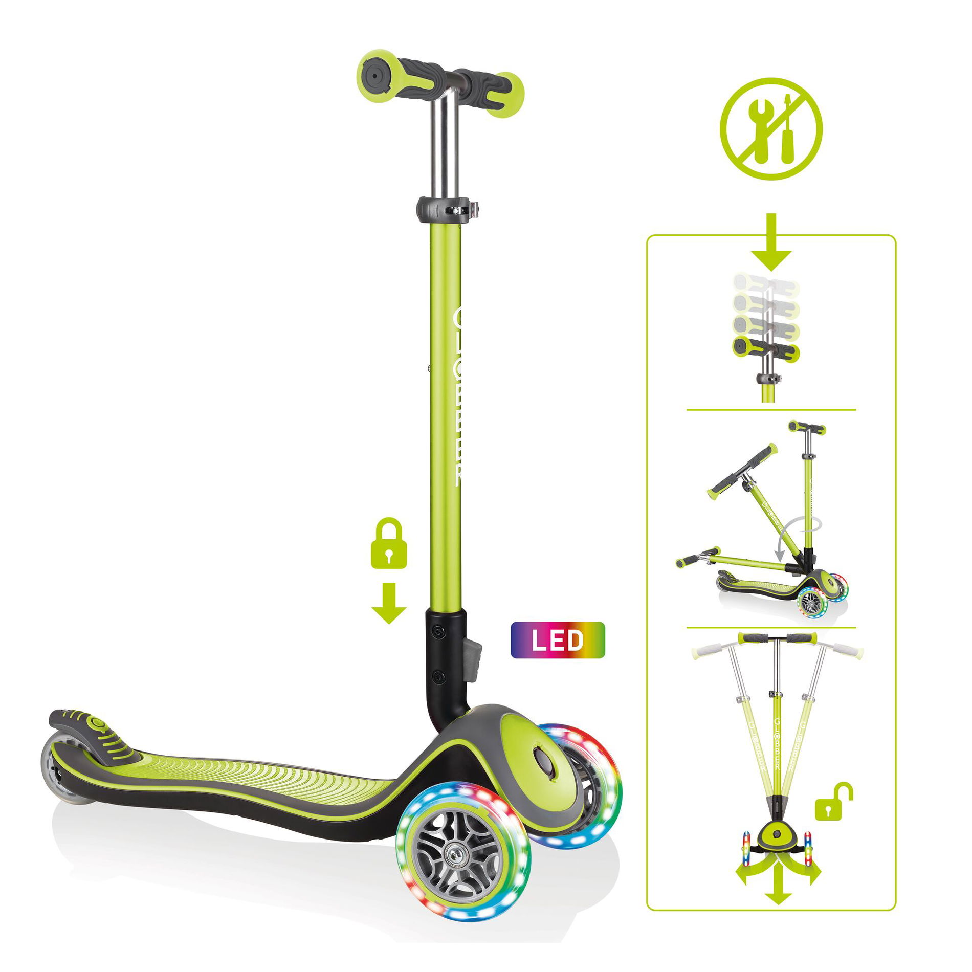 GLOBBER ELITE DELUXE LIGHTS lime grün, mit Leuchtrollen