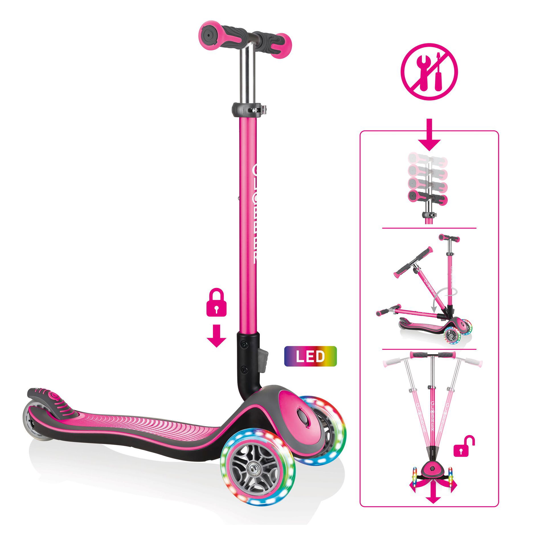 GLOBBER ELITE DELUXE LIGHTS pink, mit Leuchtrollen