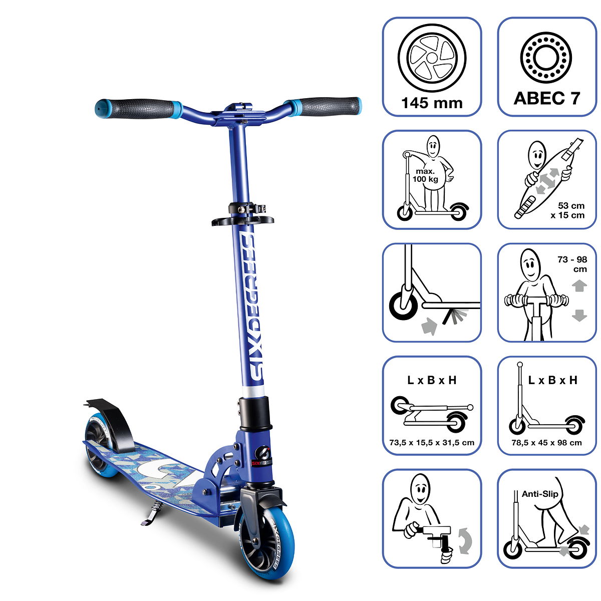 SIX DEGREES Aluminium Scooter Junior 145mm blau