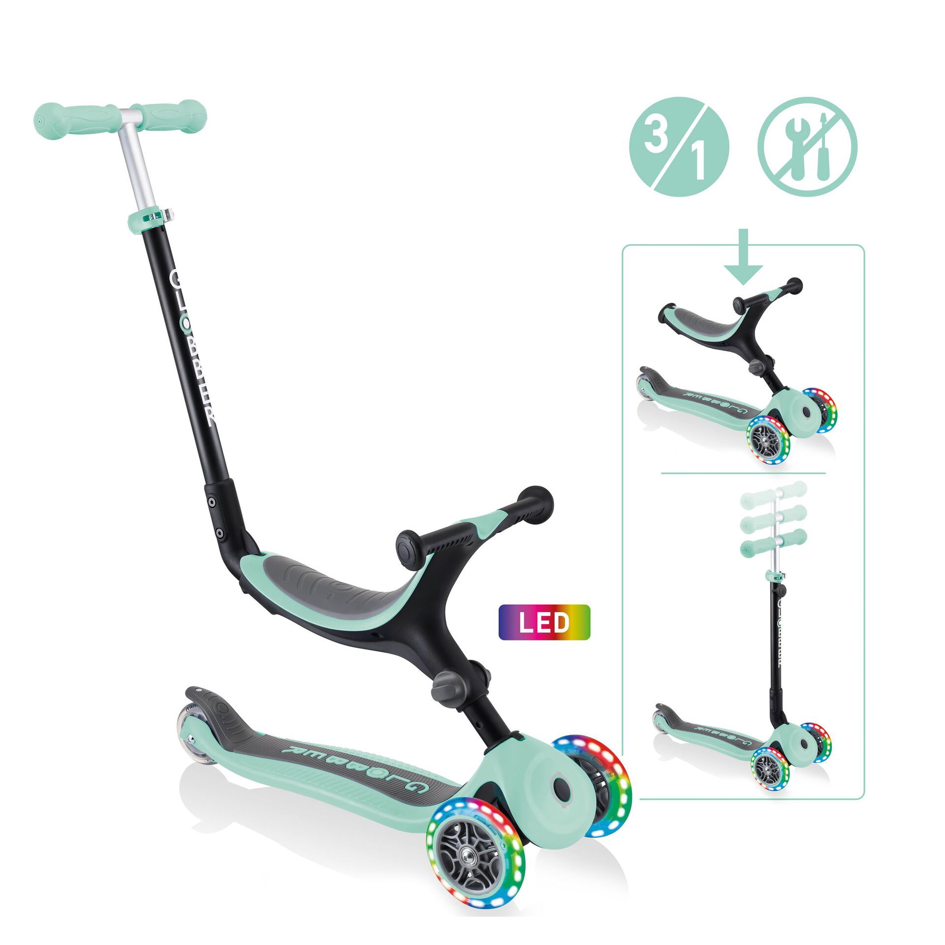 GLOBBER GO-UP FOLDABLE LIGHTS mint, mit Leuchtrollen