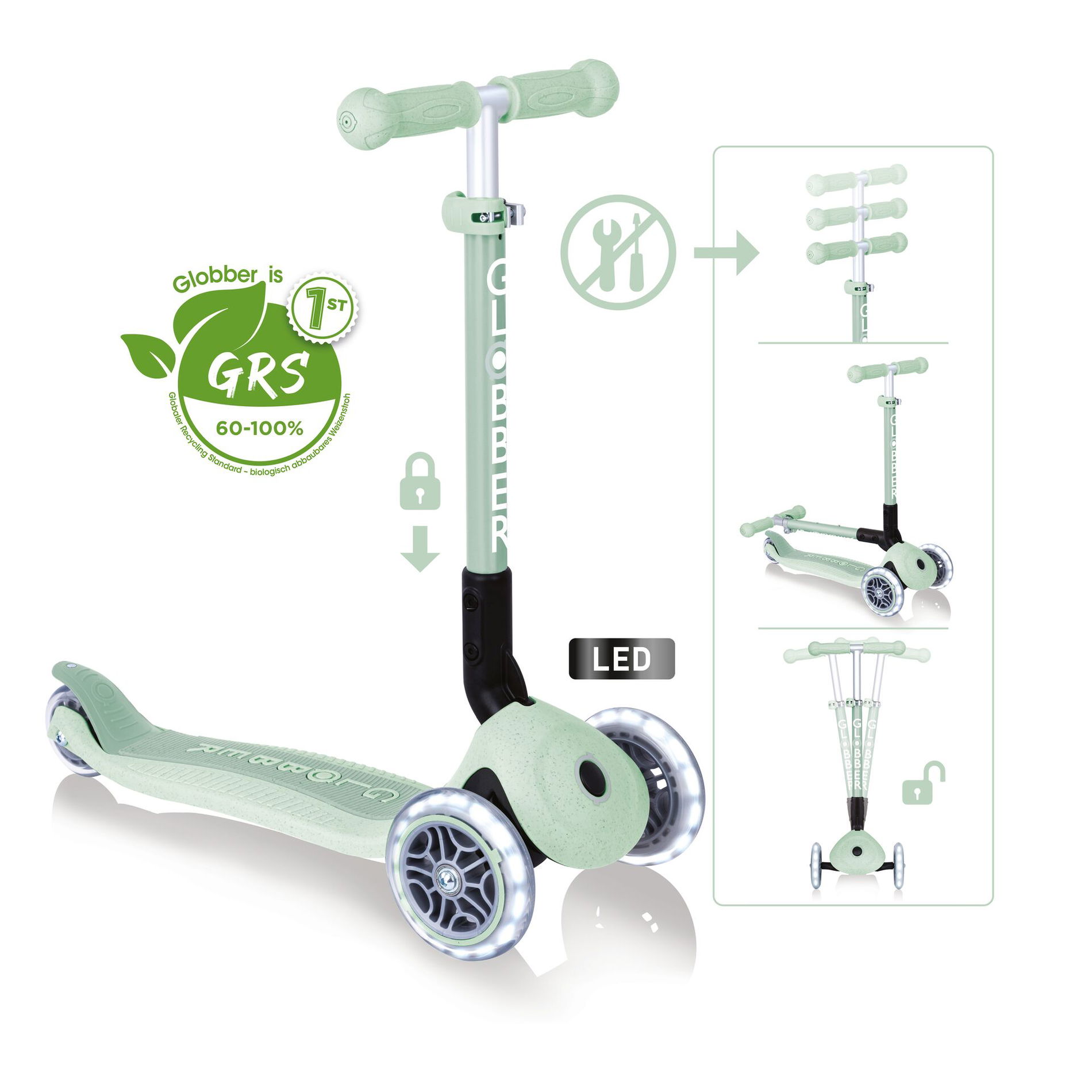 GLOBBER JUNIOR FOLDABLE LIGHTS ECO pistazie