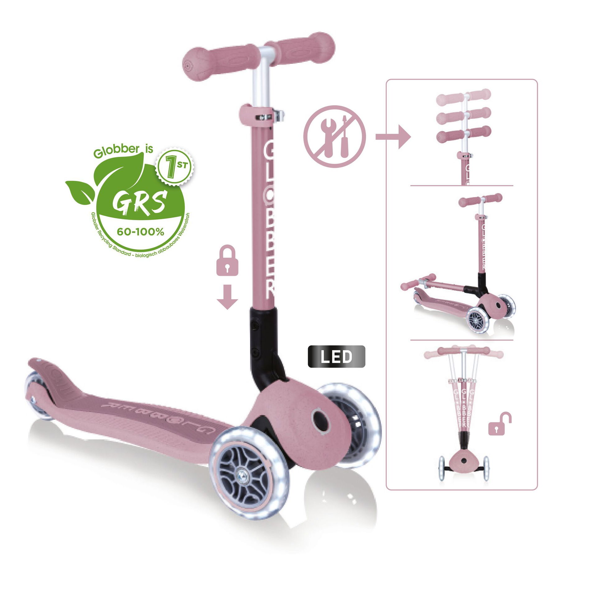GLOBBER JUNIOR FOLDABLE LIGHTS ECO beere