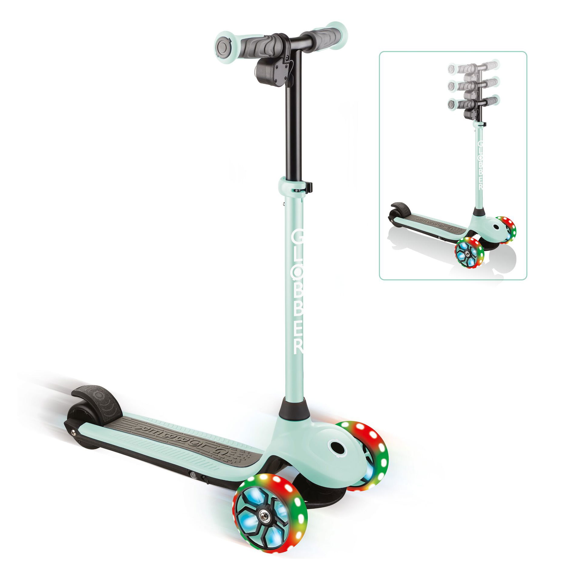 GLOBBER ONE K E-MOTION 4 PLUS mint, mit Leuchtrollen