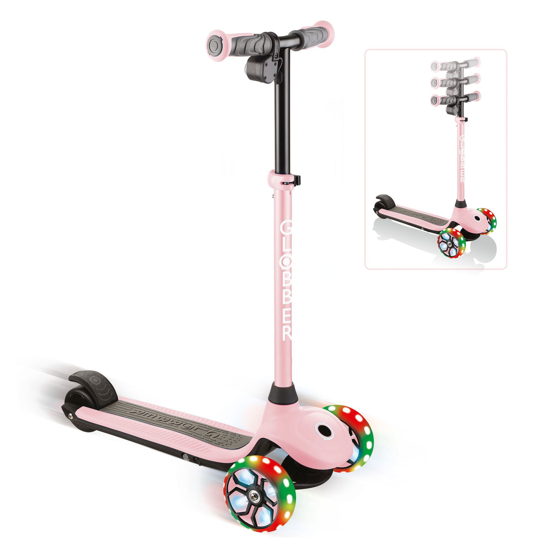 GLOBBER ONE K E-MOTION 4 PLUS pastellrosa, mit Leuchtrollen