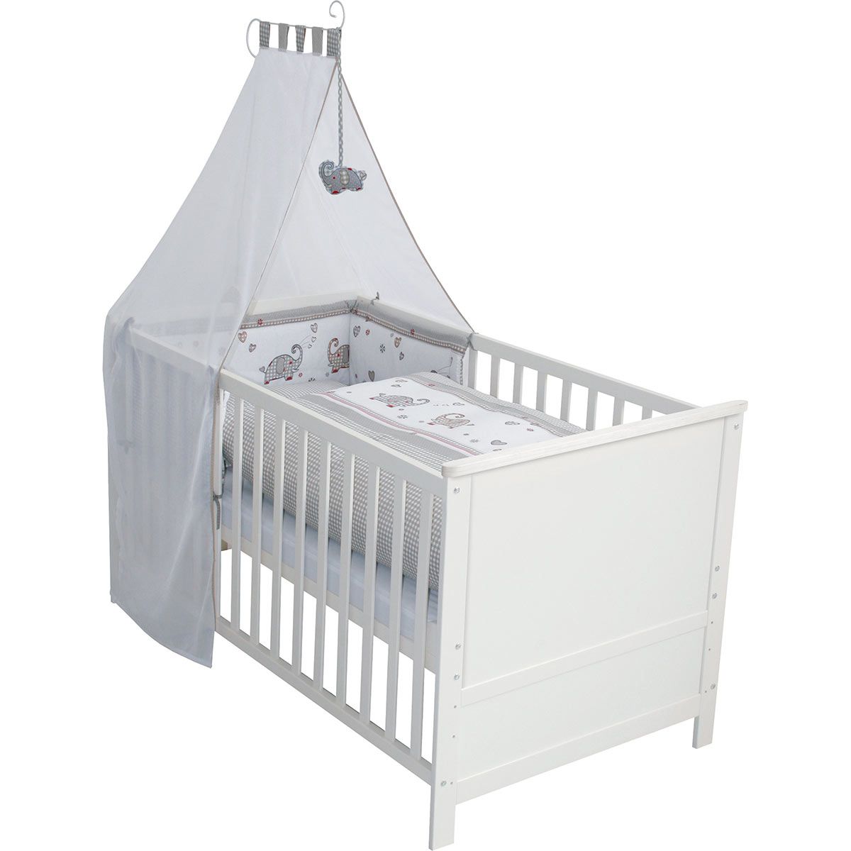 Roba Komplettbettset 70x140 cm Jumbo twins grau inkl. Bettwäsche, Himmel, Nestchen & Matratze