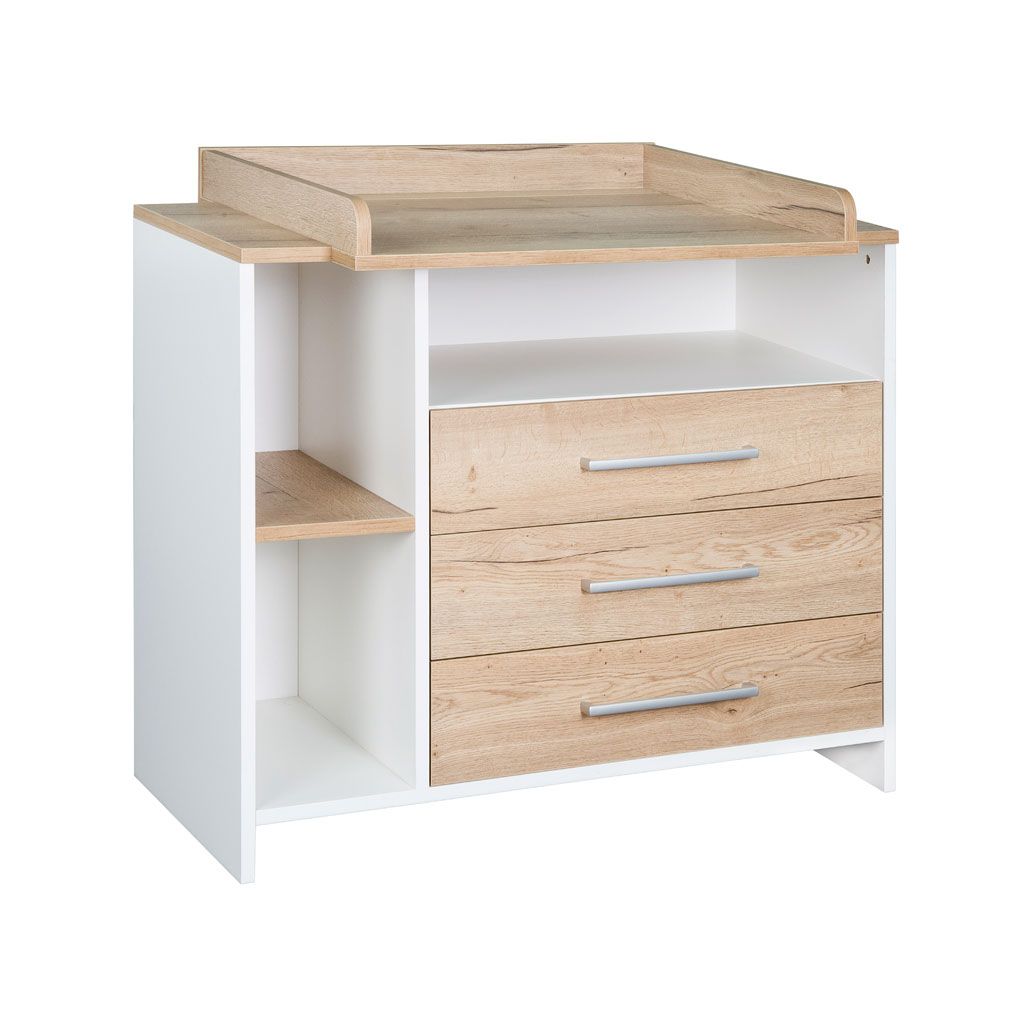 Schardt Eco Plus Wickelkommode Halifax Eiche/weiß 3 Schubkästen, 3 Fächer - mit Wickelaufsatz