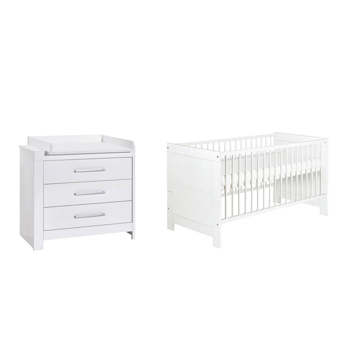 Schardt Nordic White Sparset mit Umbauseiten Wickelkommode & Babybett - Dekor Weiß