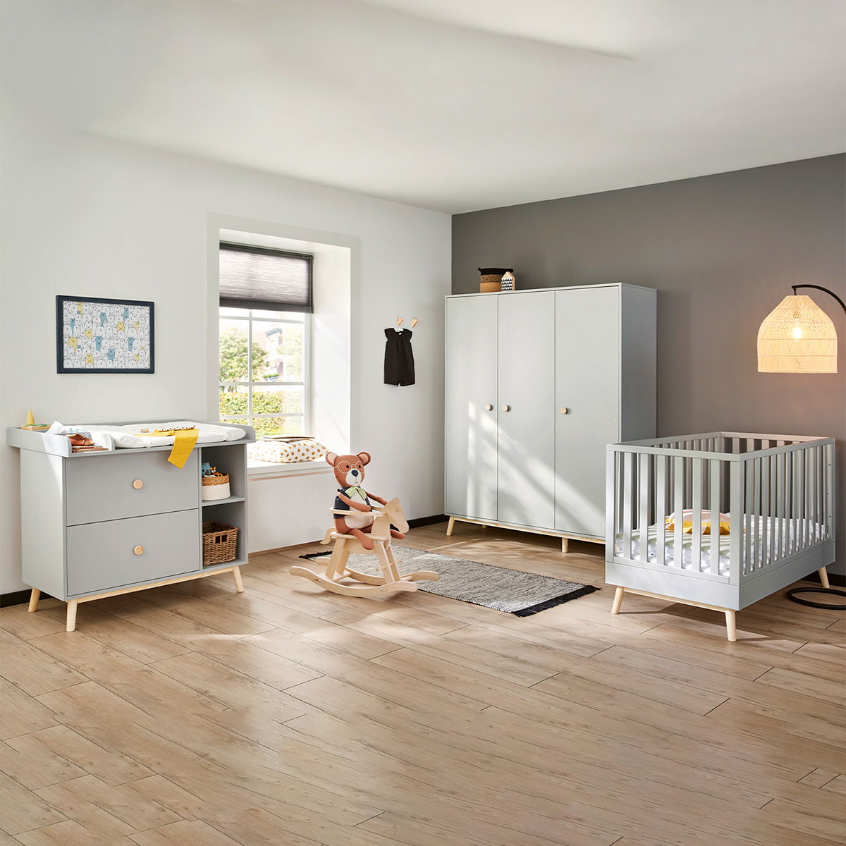 Pinolino Dusk Kinderzimmer breit groß grau/Kiefer massiv