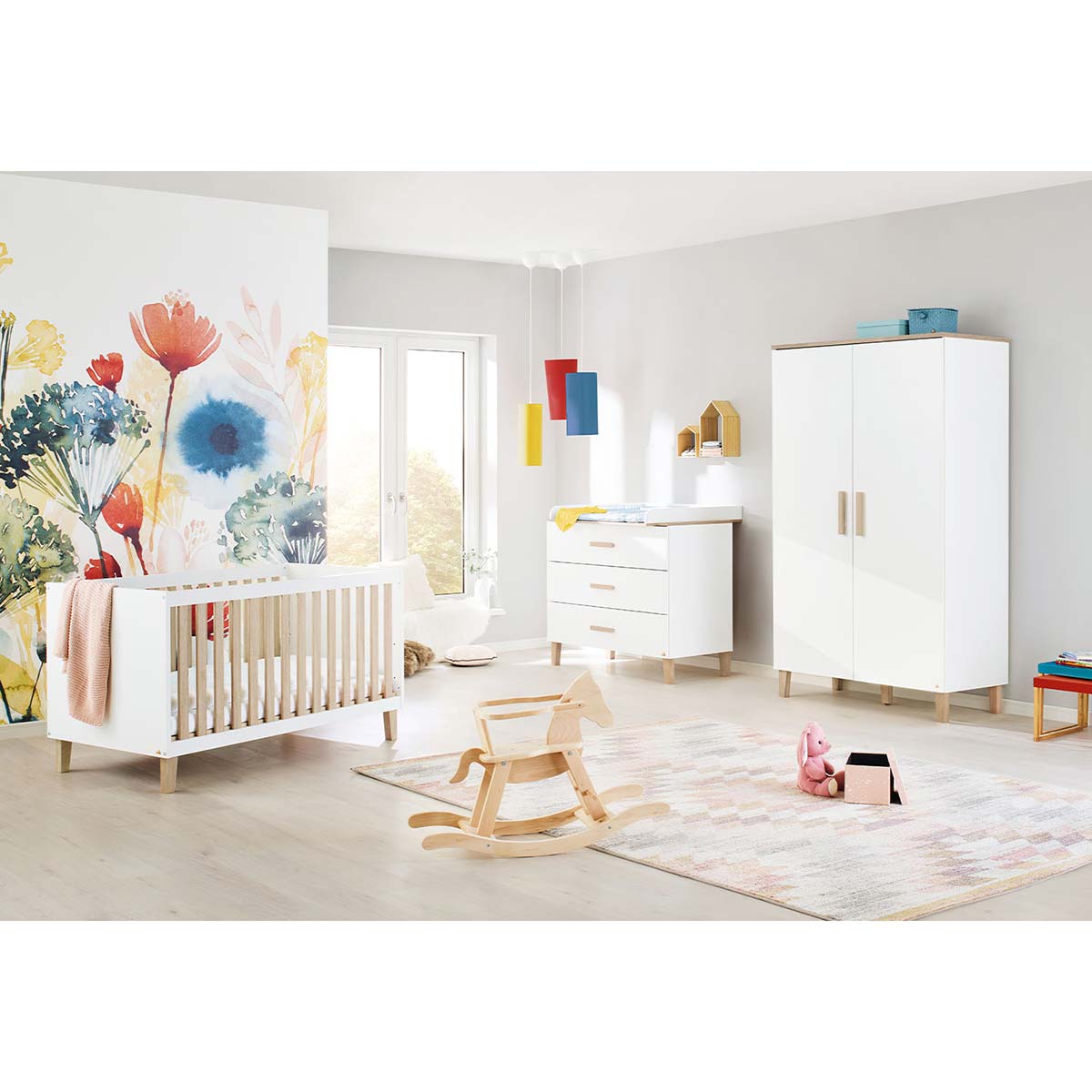 Pinolino Lumi Kinderzimmer breit - 2T Weiß/Eiche Dekor mit Echtholzstruktur