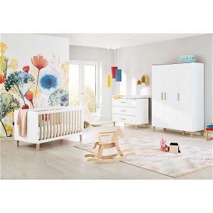 Pinolino Lumi Kinderzimmer breit groß - 3T Weiß/Eiche Dekor mit Echtholzstruktur