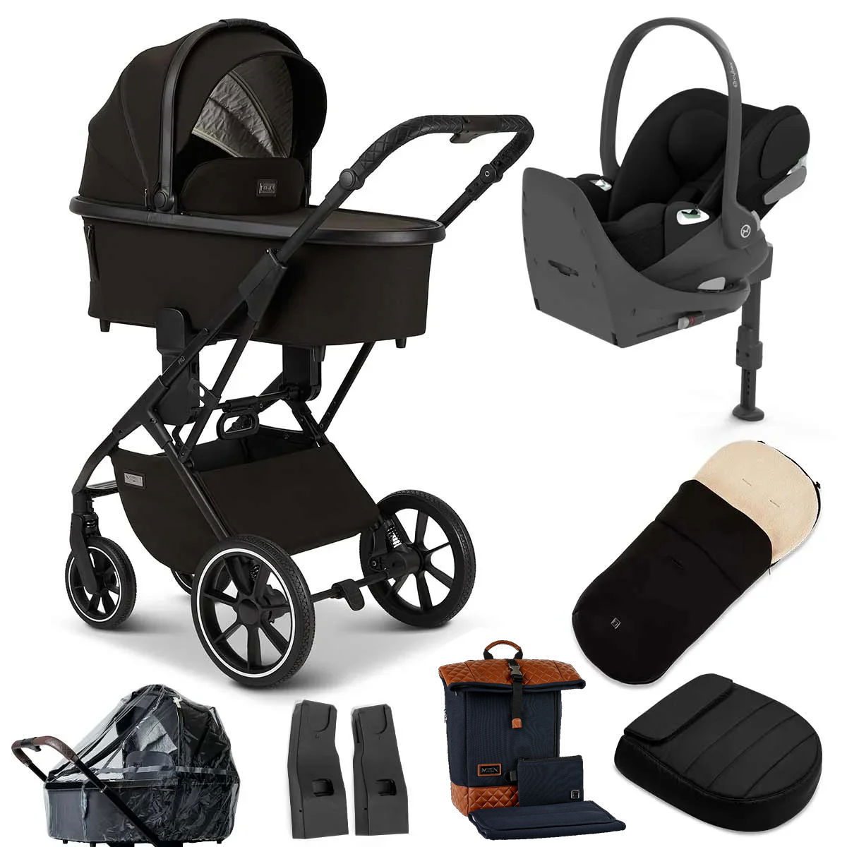 Moon Piú Kombi-Kinderwagen black/black matt Bundle inkl. CYBEX Cloud T i-Size und CYBEX Base T