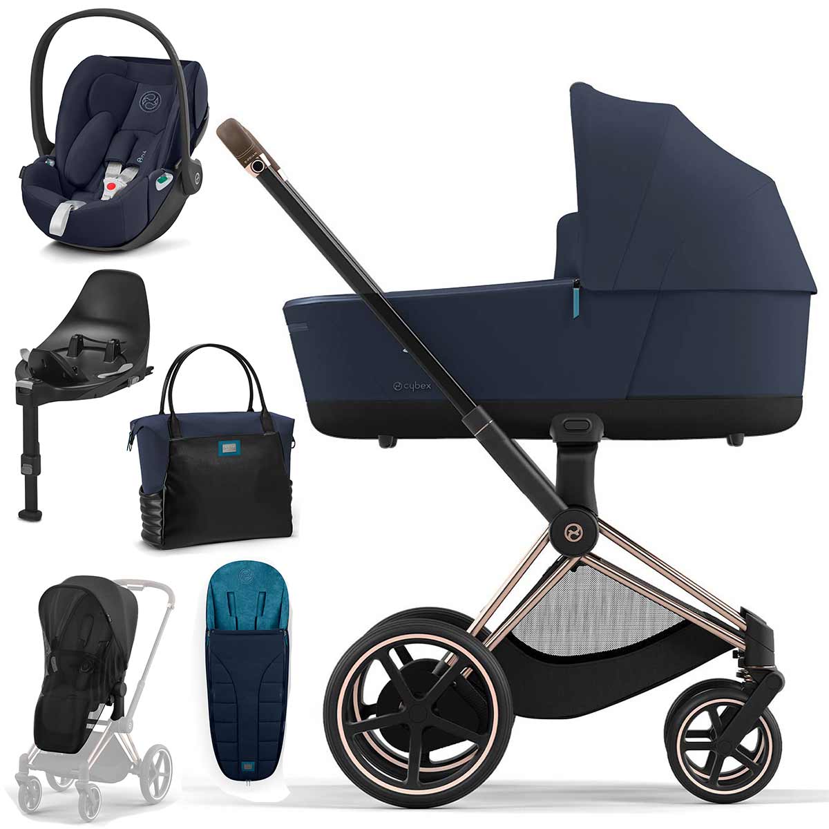 CYBEX e-PRIAM Kinderwagen Nautical Blue Bundle New Generation inkl. 9 Zubehörartikel