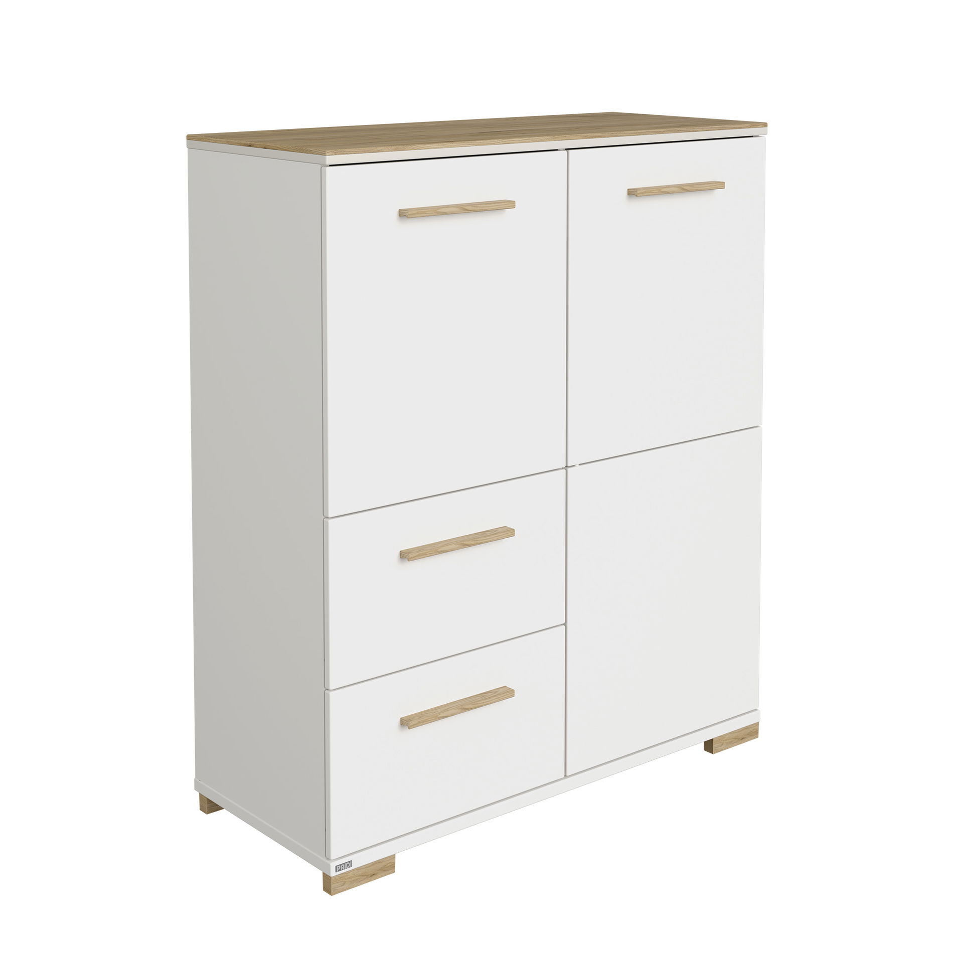 Paidi ENIE Highboard 2 Türen 2 Schubladen Off-White Eiche-Montana Dekor