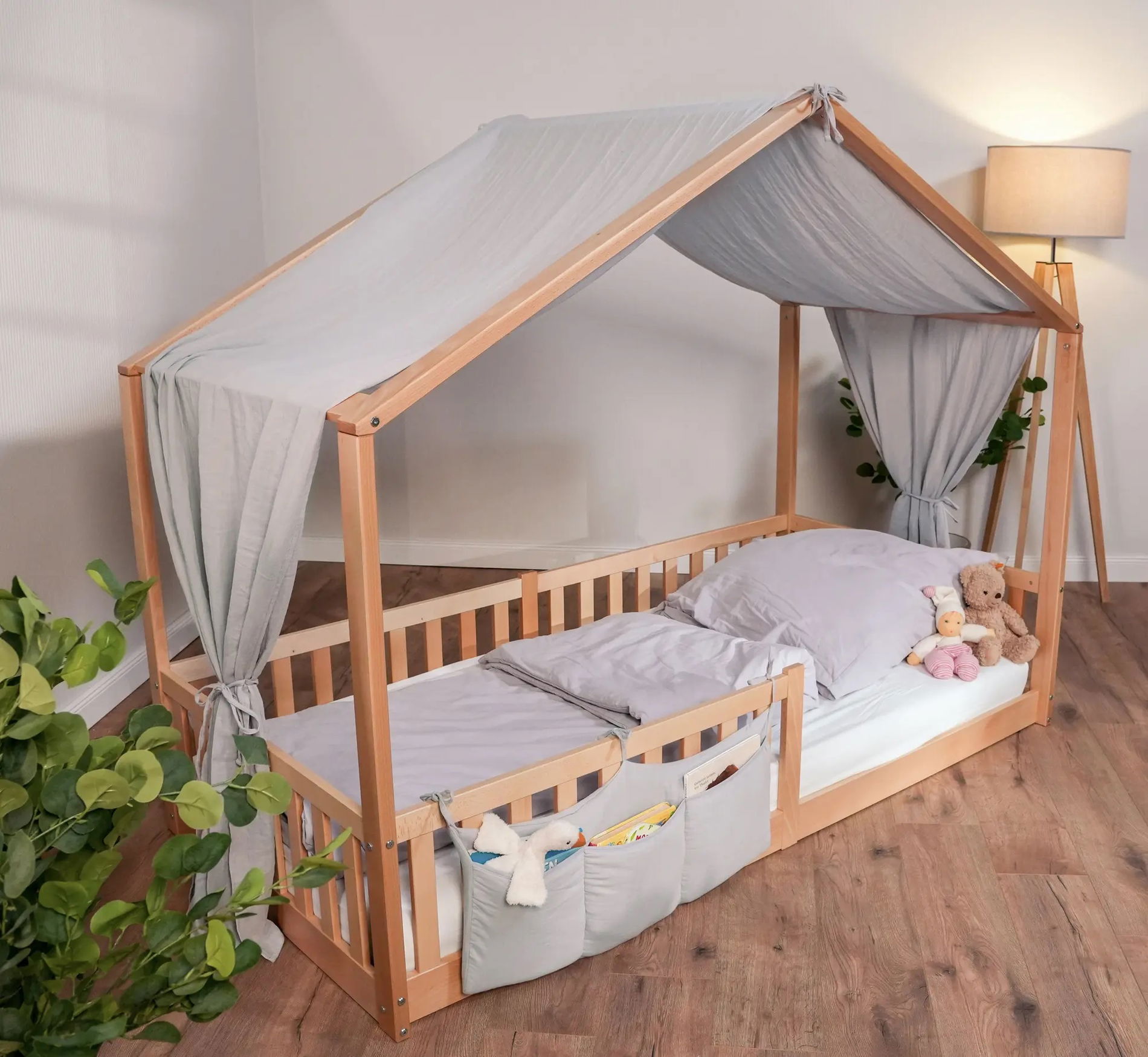 tiSsi® Baldachin Musselin für Hausbetten 120-140x200 cm grau