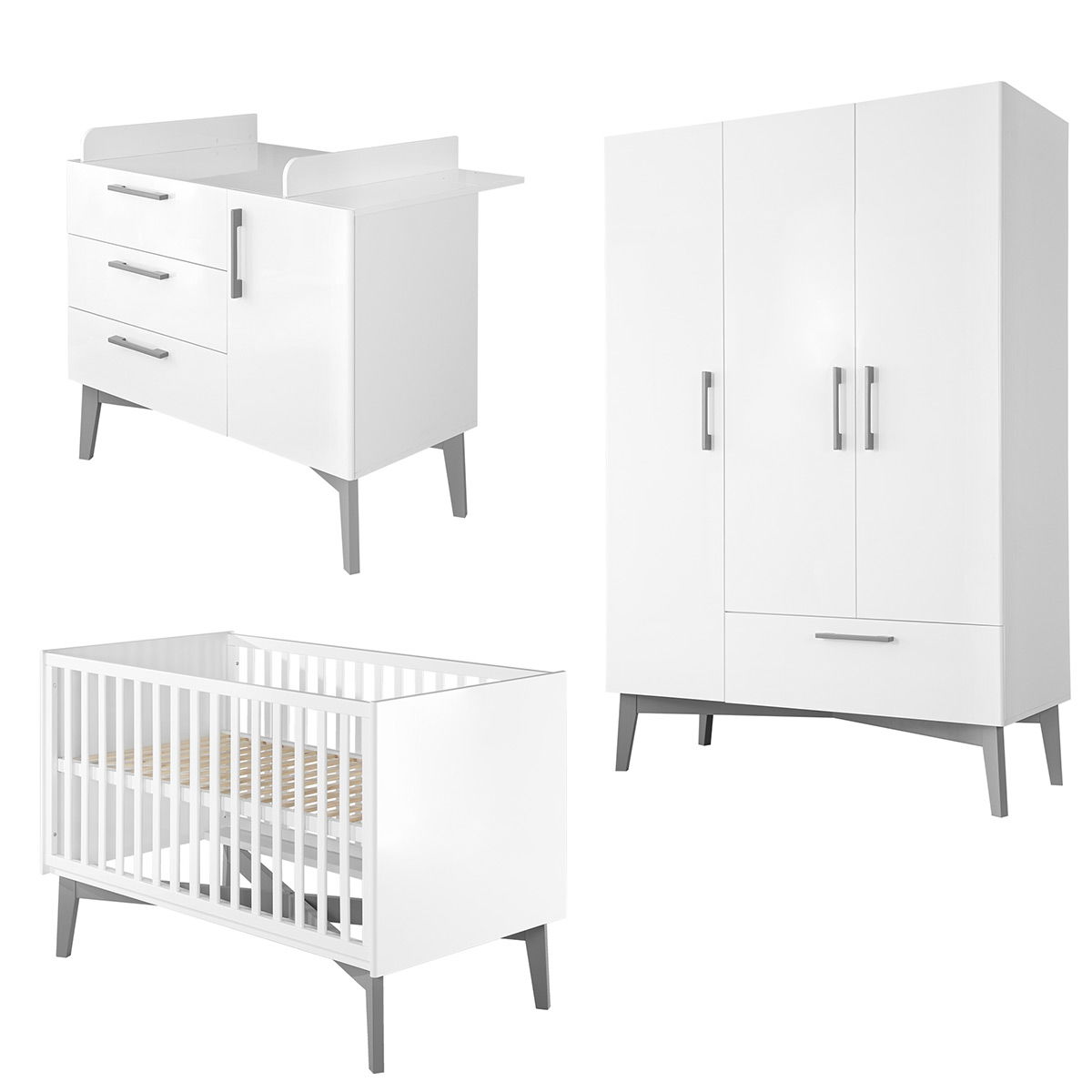 roba Mika Kinderzimmer 3T weiß Bett, Wickelkommode, Schrank