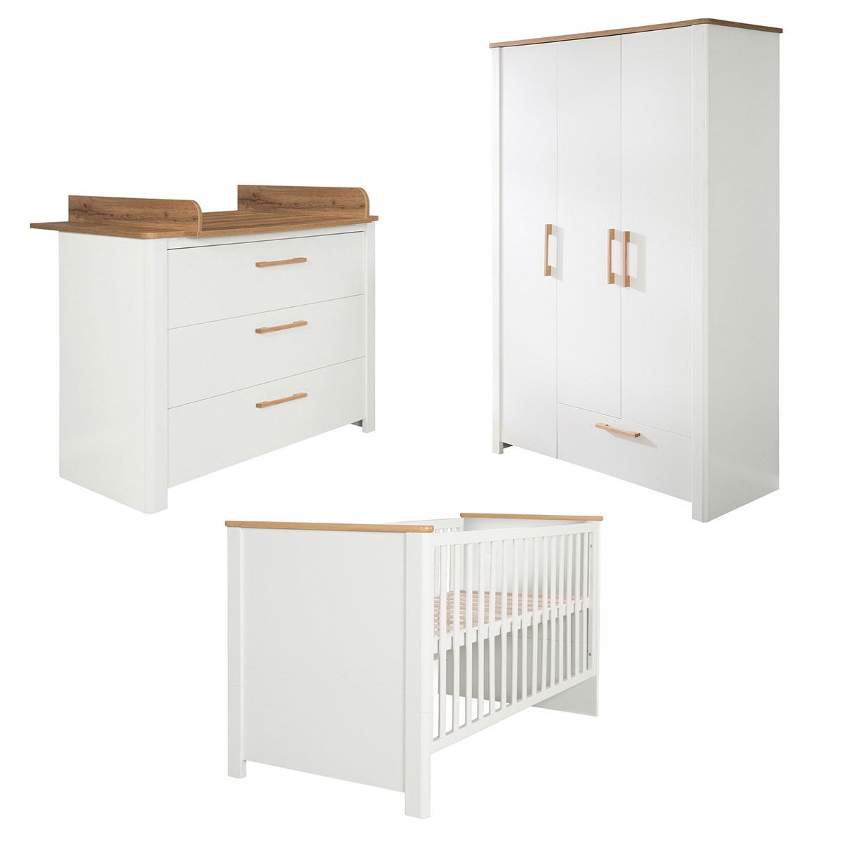 roba Ava Kinderzimmer 3T weiß/natur Bett, Wickelkommode, Schrank