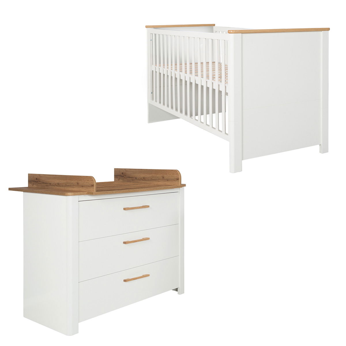 roba Ava Kinderzimmer Sparset weiß/natur Bett und Wickelkommode