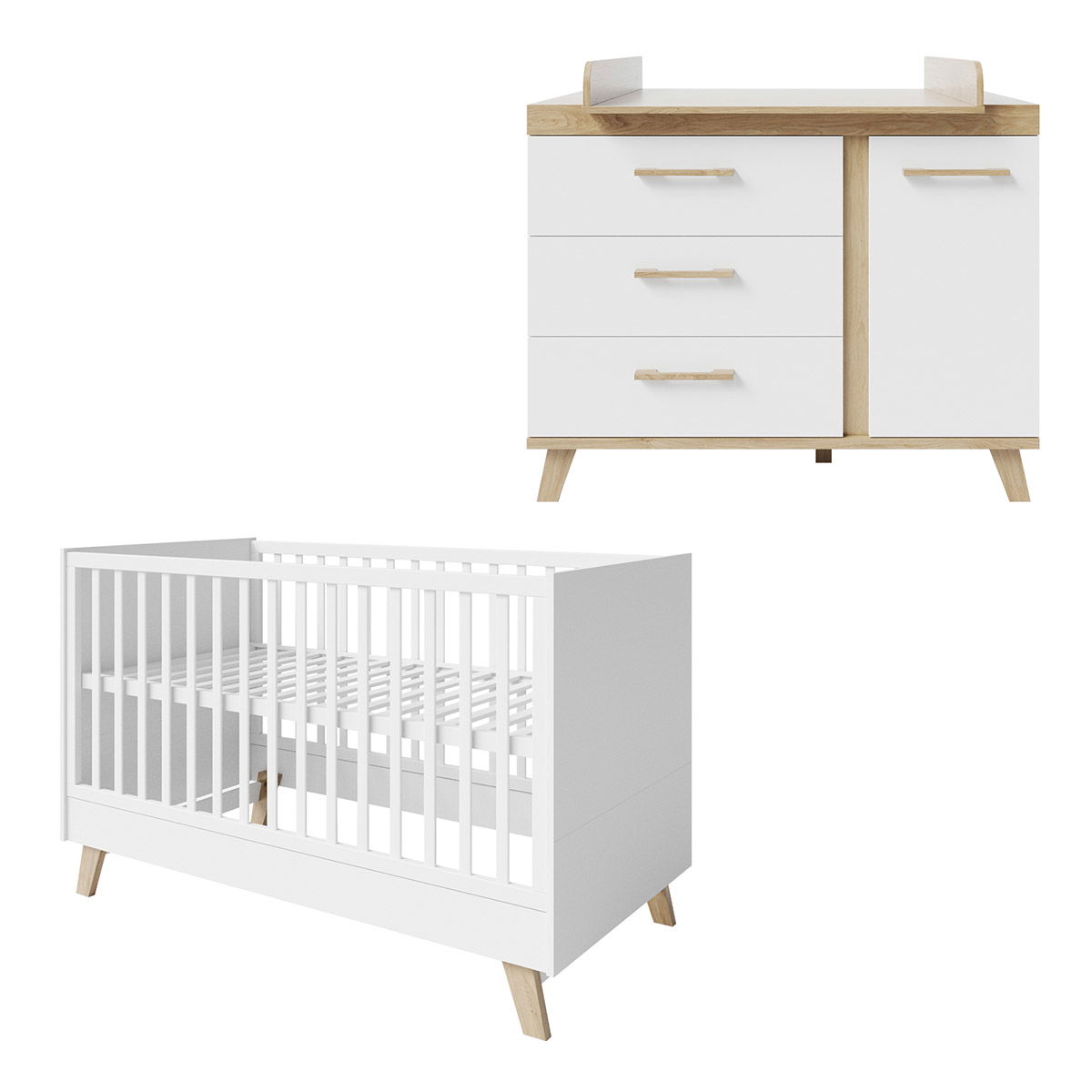 roba Smile Kinderzimmer Sparset weiß Bett und Wickelkommode