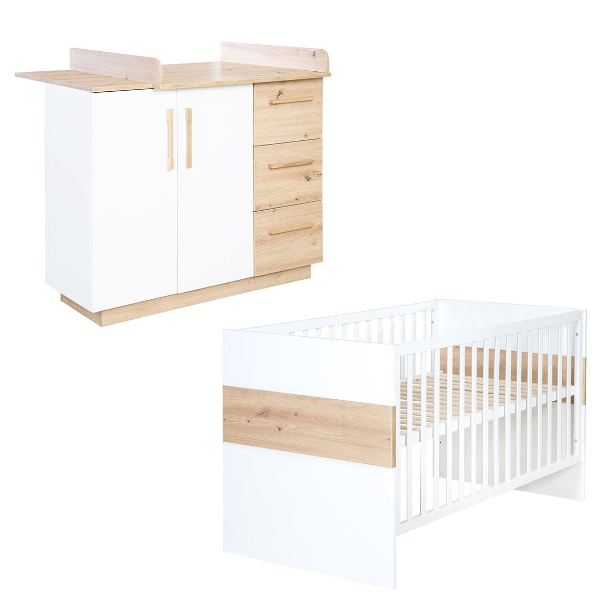 roba Lion Kinderzimmer Sparset weiß/natur Bett und Wickelkommode