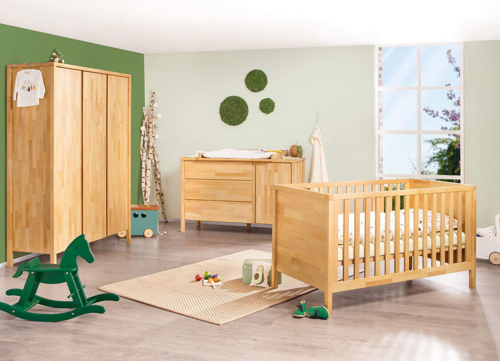 Pinolino Enno Babyzimmer Set 3-teilig extrabreit groß, 1x Kinderbett, 1x Wickelkommode, 1x Kleiderschrank