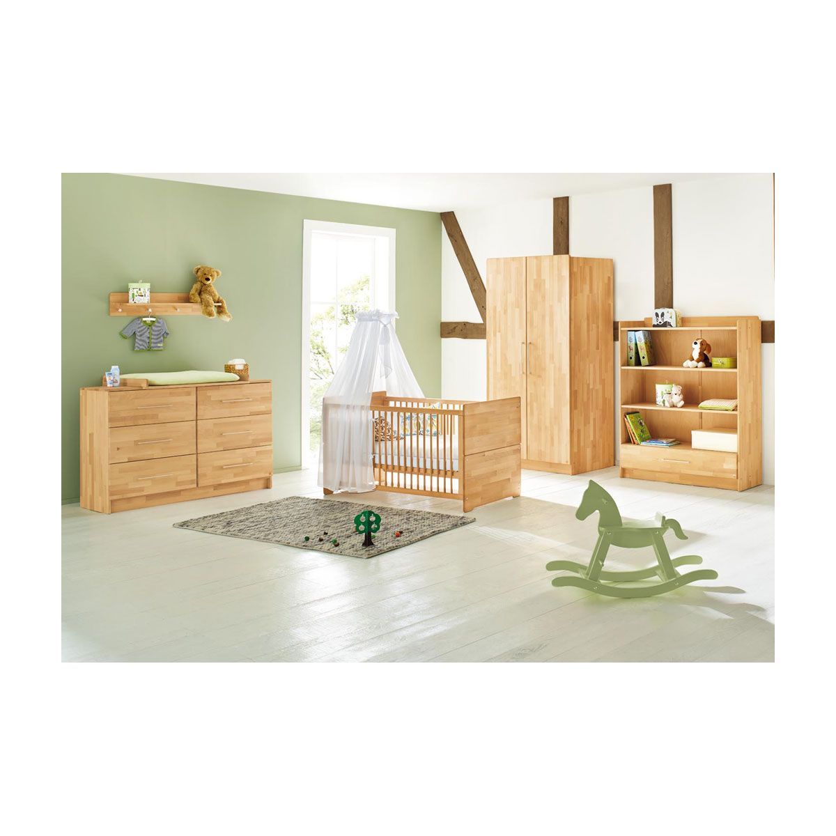 Pinolino Natura Babyzimmer-Set 3-tlg. extrabreit, 1x Kinderbett, 1x Wickelkommode, 1x Kleiderschrank