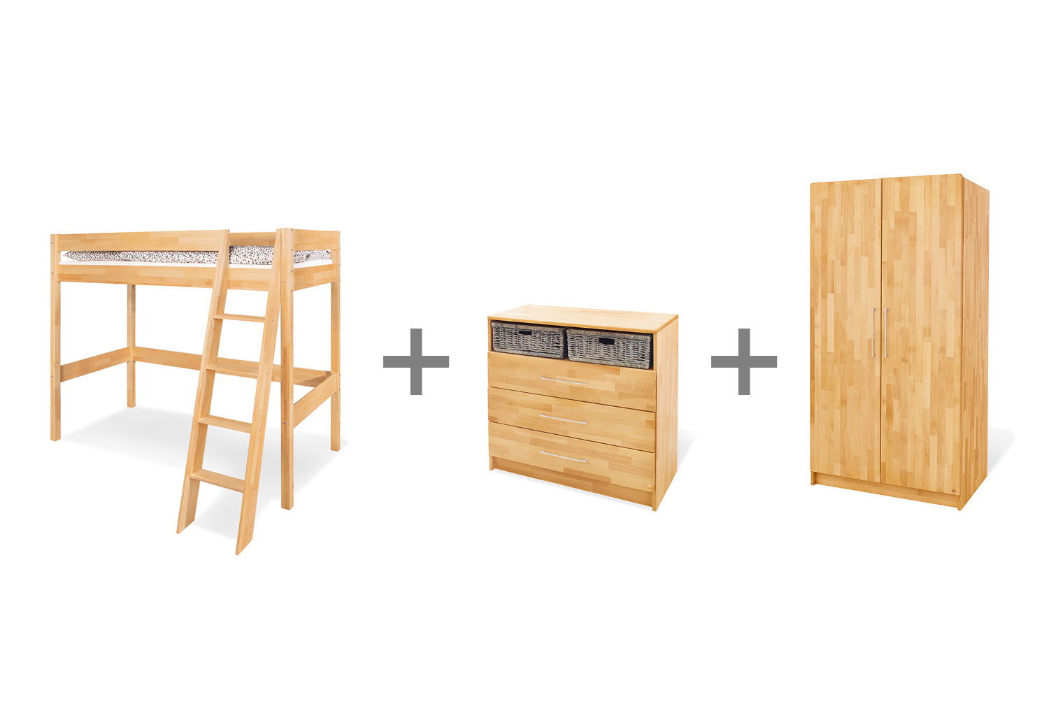 Pinolino Natura Jugendzimmer breit mit Hochbett 3 Teile