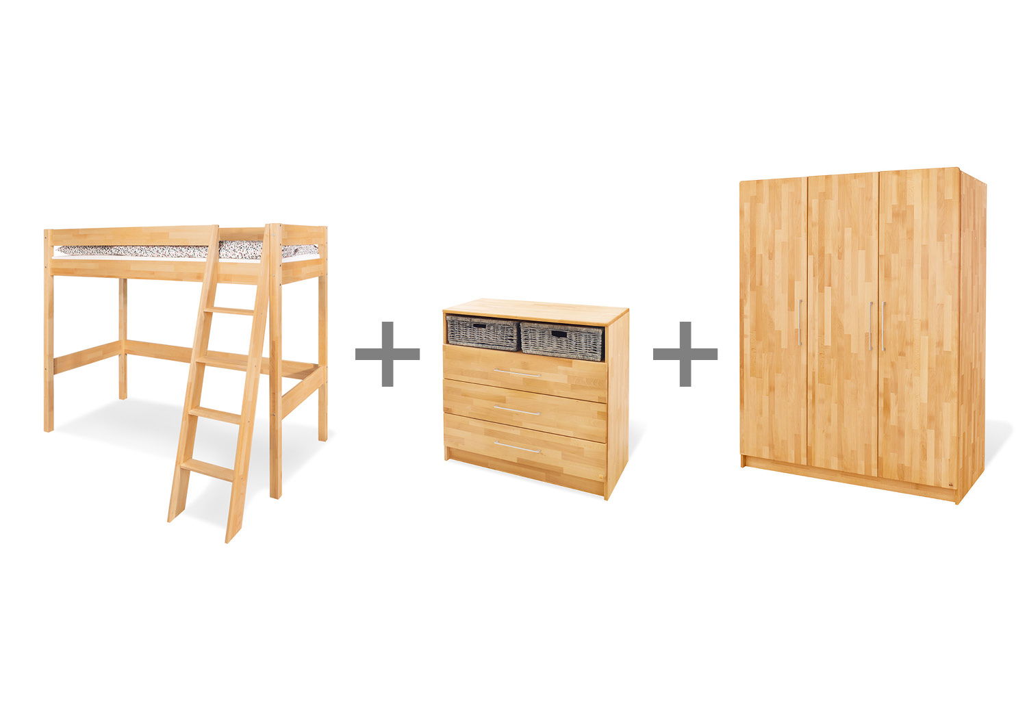 Pinolino Natura Jugendzimmer breit groß mit Hochbett 3 Teile