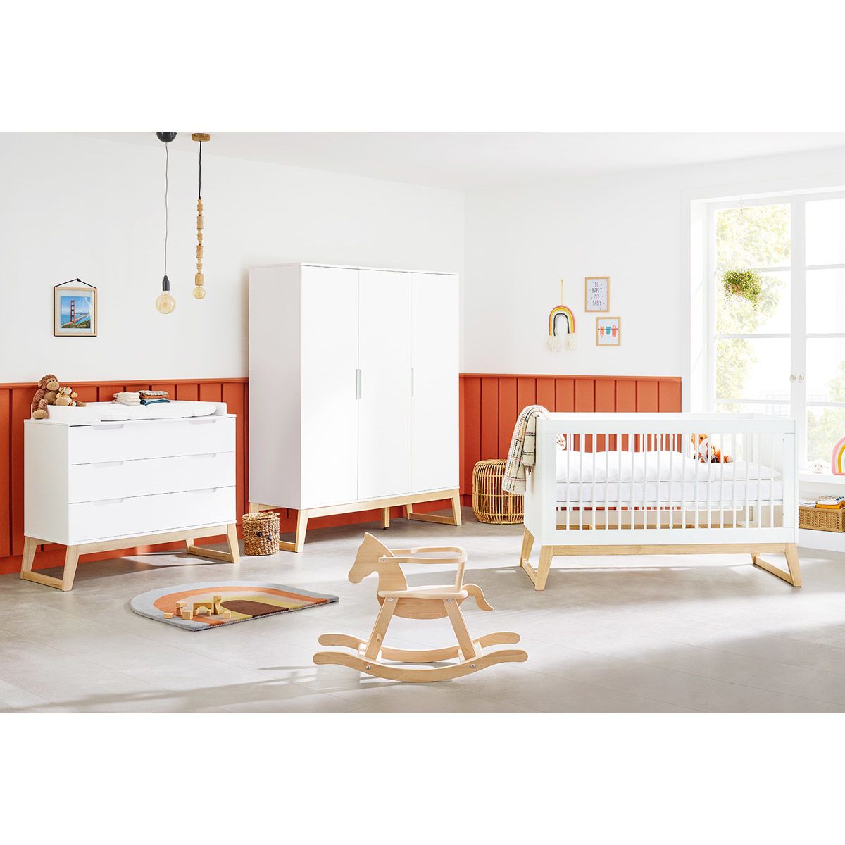 Pinolino Bridge Babyzimmer-Set 3-tlg. breit groß, 1x Kinderbett, 1x Wickelkommode, 1x Kleiderschrank