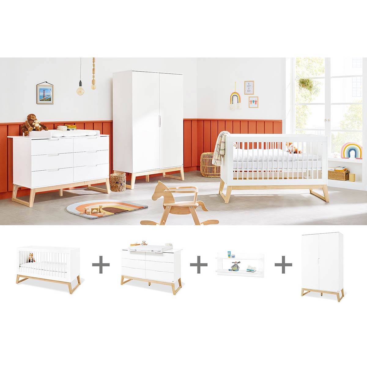 Pinolino Bridge Kinderzimmer extrabreit groß - 3T Weiß/Esche klar lackiert