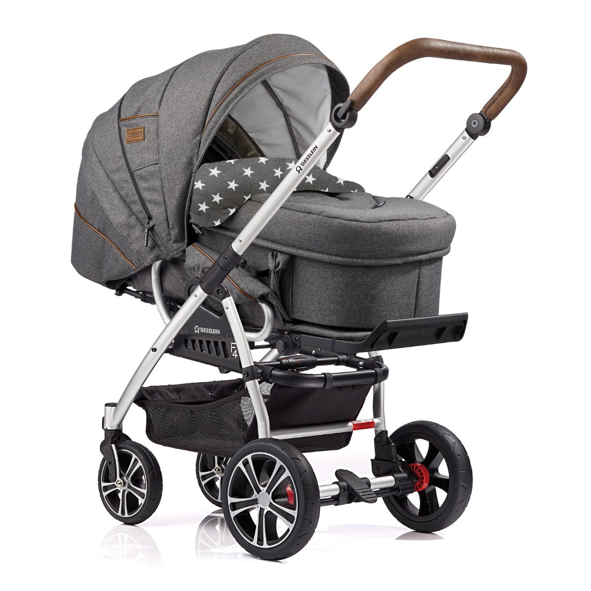 Gesslein F4 Air Plus Kinderwagen Gestell eloxiert mit C2-Compact Tragetasche Farbe wählbar