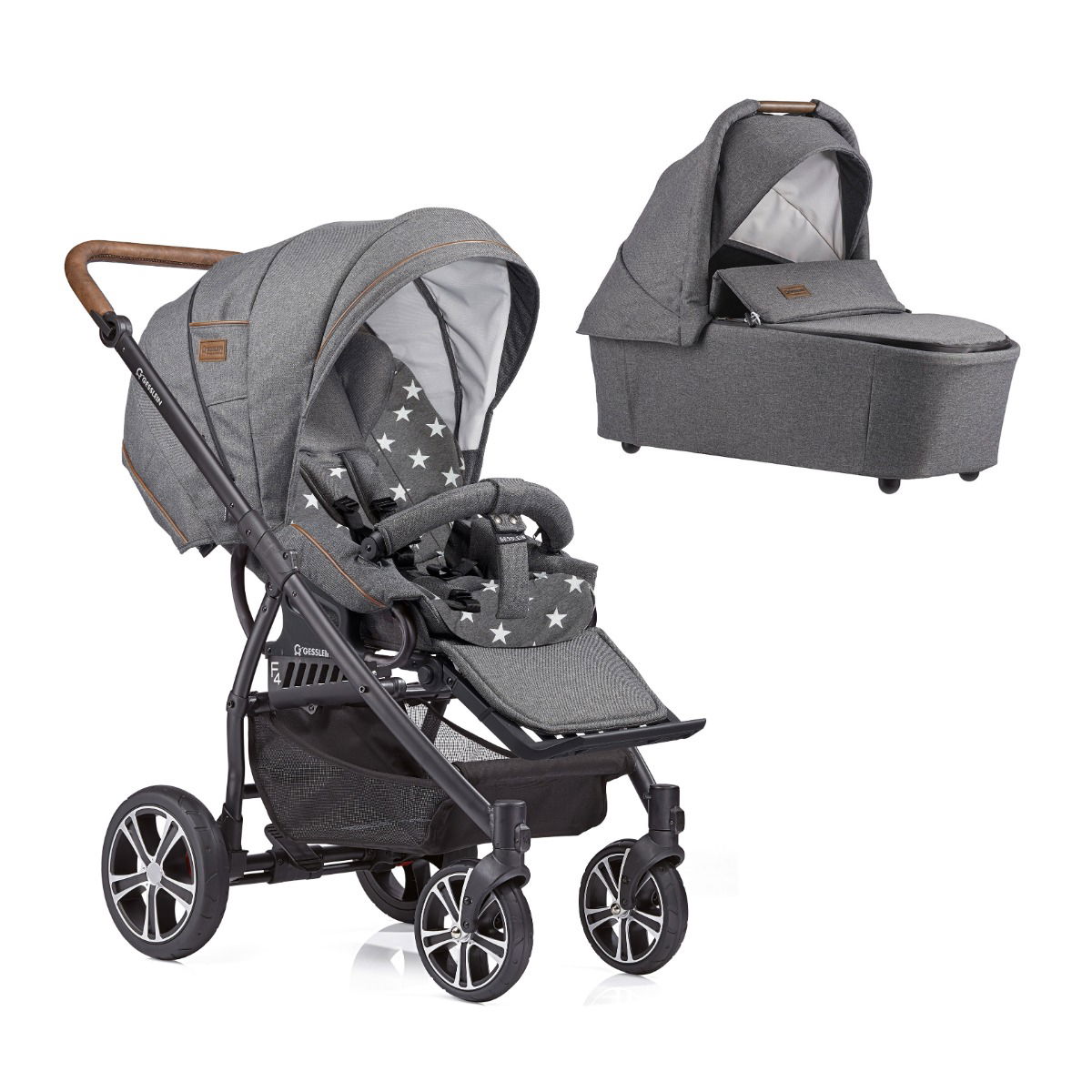 Gesslein F4 Air Plus Kinderwagen Gestell schwarz mit CF3 Babywanne  Farbe wählbar