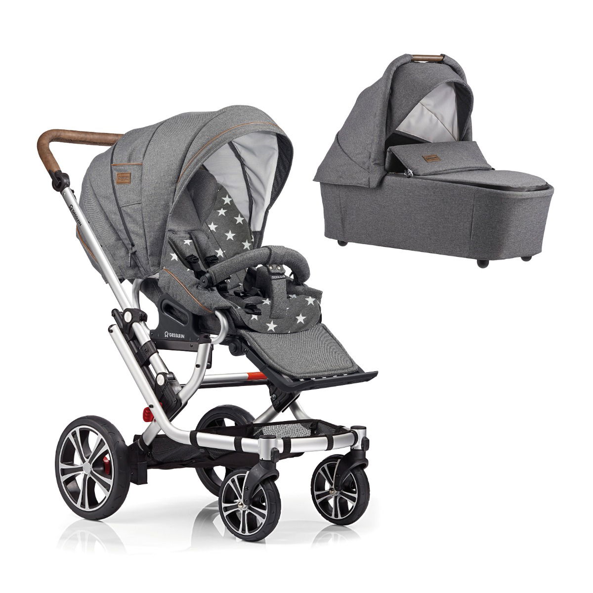 Gesslein F6 Air Plus Kinderwagen Gestell eloxiert mit CF3 Babywanne Farbe wählbar