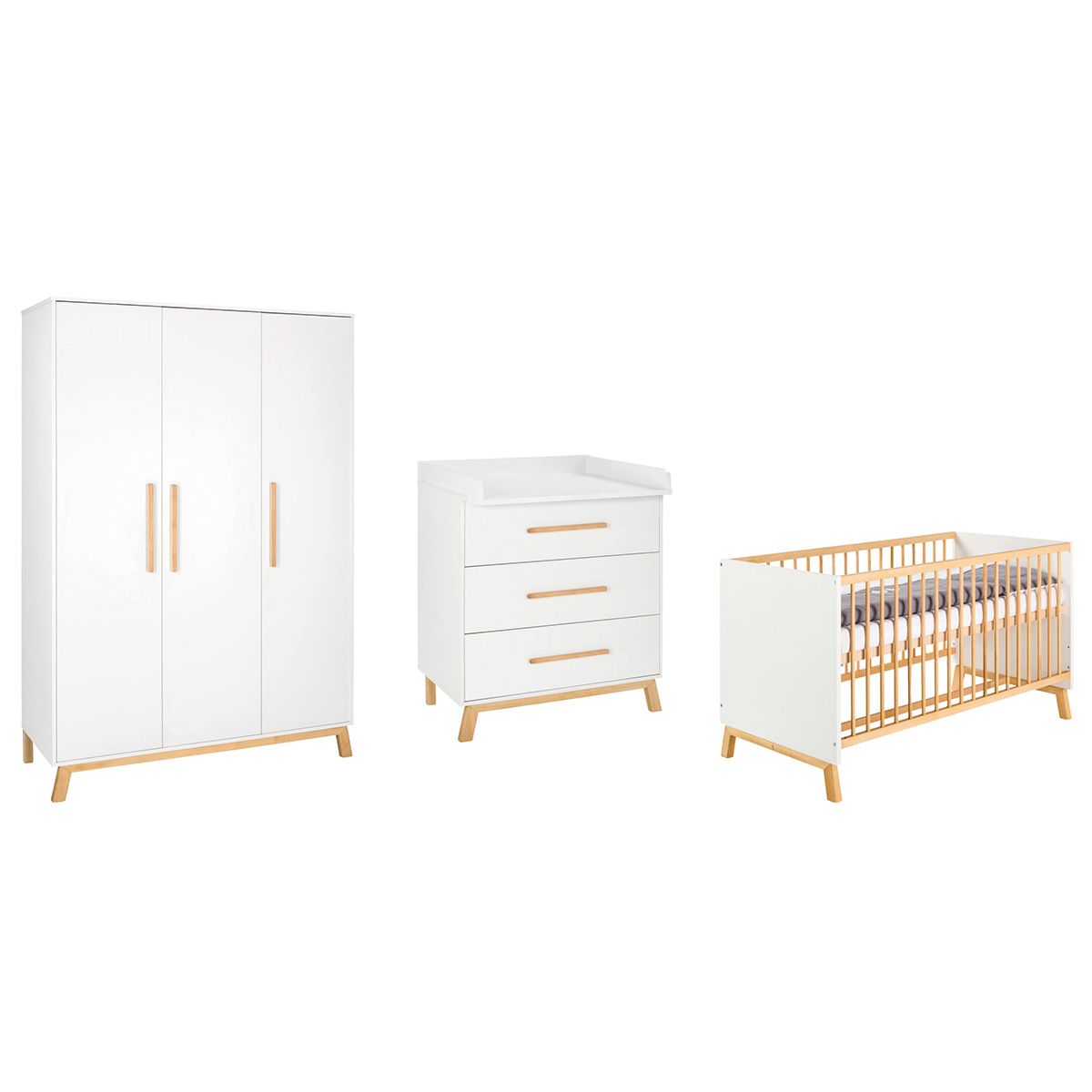 Schardt Venice Kinderzimmer 3T mit Umbauseiten Dekor weiß / Massivholz Buche geölt