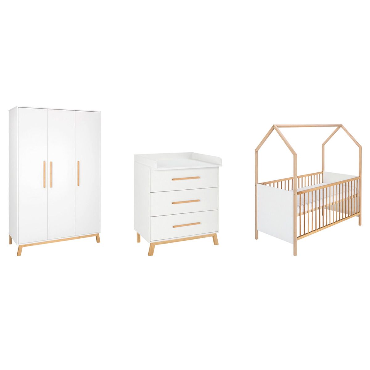 Schardt Venice Kinderzimmer 3T mit Hausbett Dekor weiß / Massivholz Buche geölt
