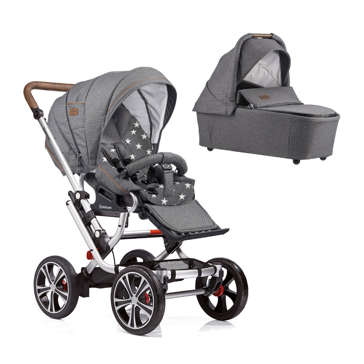 Gesslein F10 Air Plus Kinderwagen Gestell eloxiert mit CF3 Babywanne Farbe wählbar