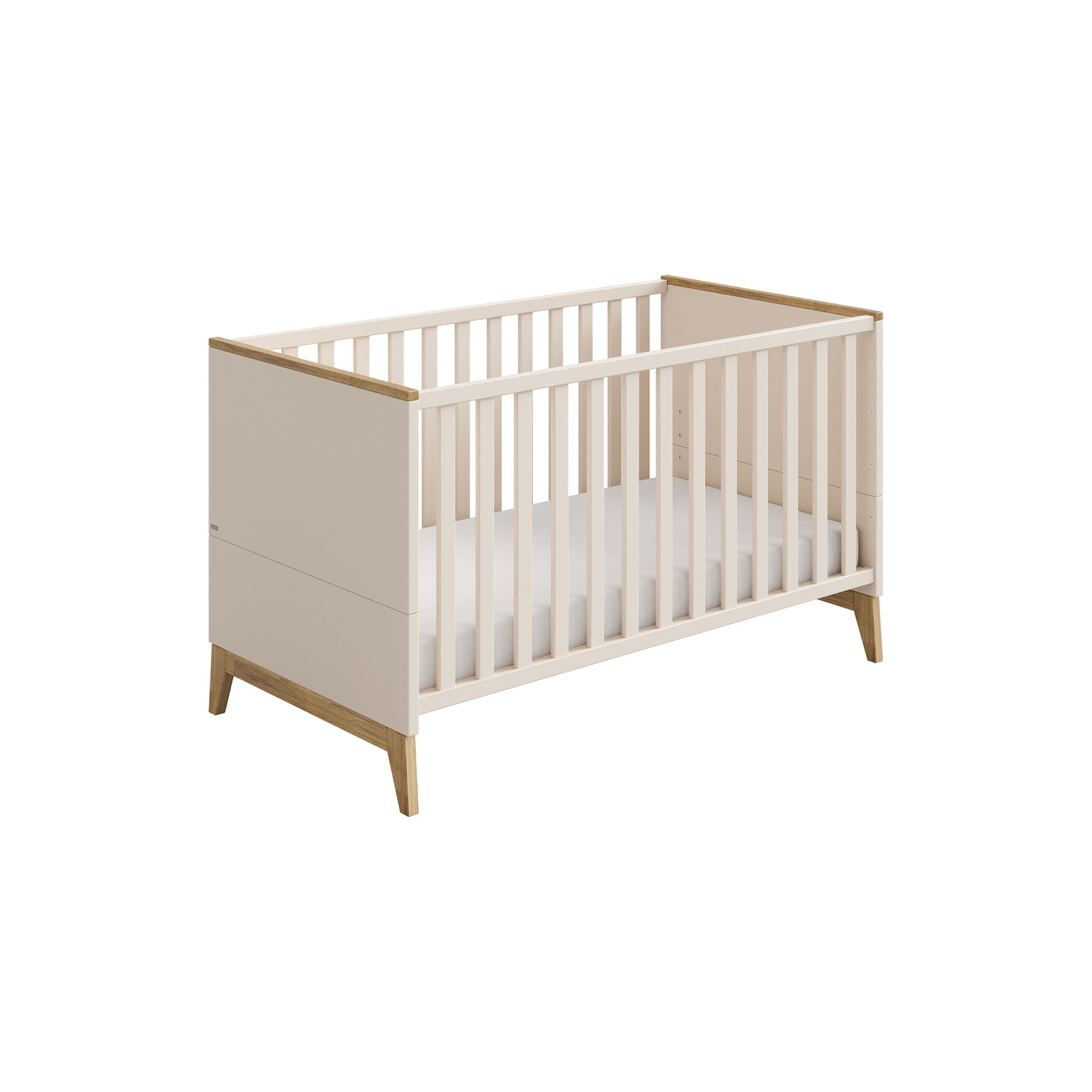 Paidi STIENE Babybett 70 x 140 cm mit 2 Schlupfsprossen Lattenrost AIRWELL Comfort, Cashmere-Beige/Eiche