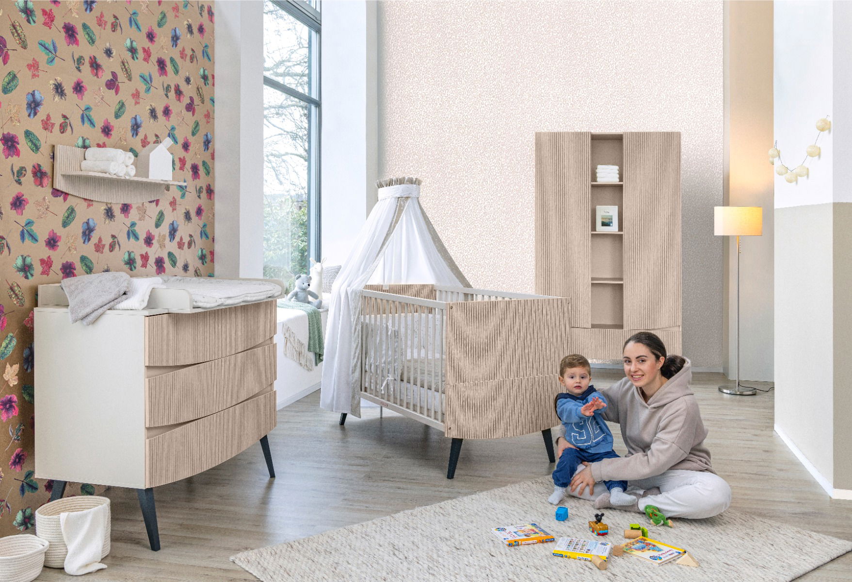 Schardt Kinderzimmer-Set Smile - Bett/Umbauseiten, Wickelkommode und 2-türiger Kleiderschrank