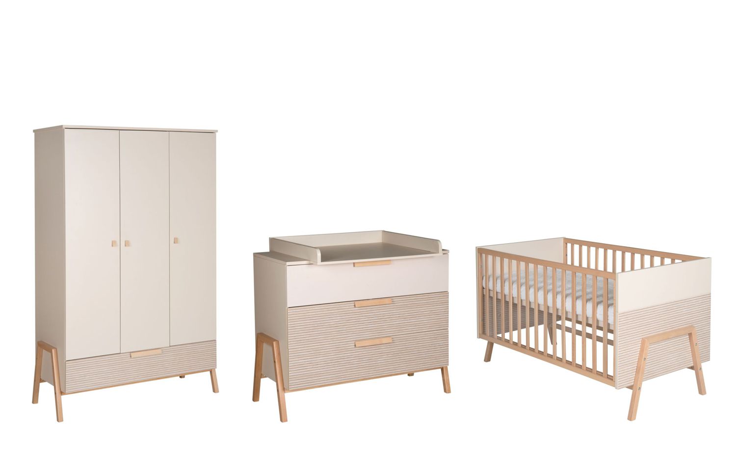 Schardt Kinderzimmer-Set Happy - Bett/Umbauseiten, Wickelkommode und 3- türiger Kleiderschrank
