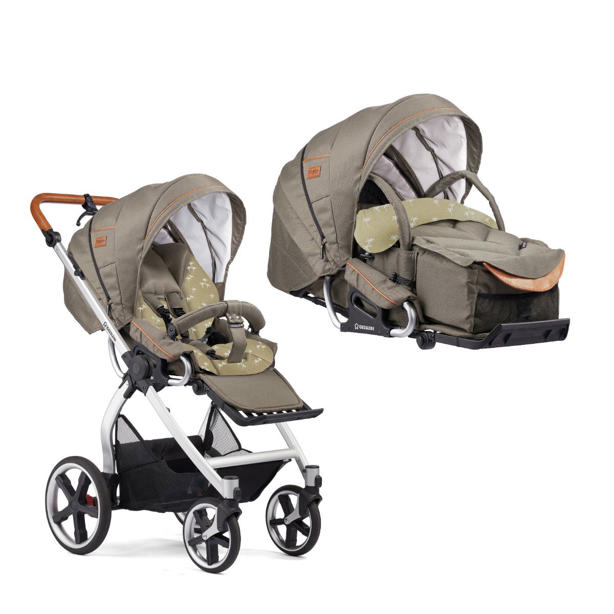 Gesslein FX4 Classic Kinderwagen mit Handbremse Gestell eloxiert mit C1-Lift Tragetasche Farbe wählbar